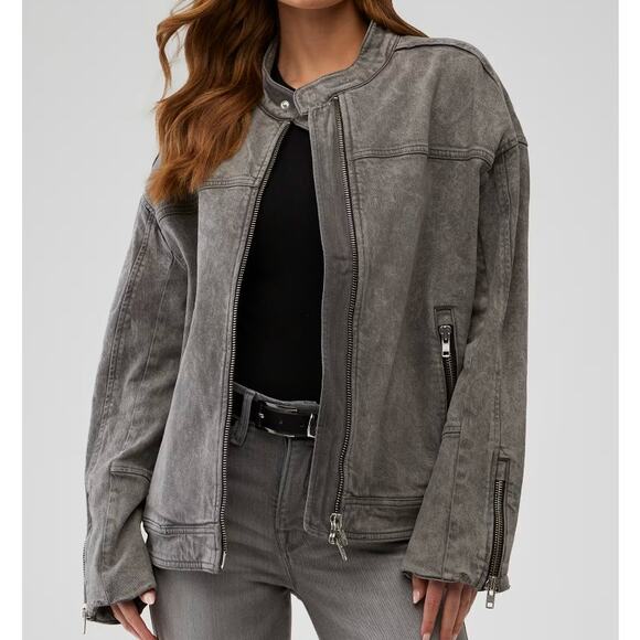 Good American Boyfriend Moto Jacket – Size 6 / 3XL - Black Stone Wash – NWT - Picture 1 of 11